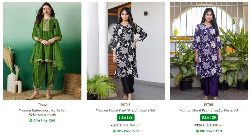 Ajio | Upto 80% Off on Women Kurta Suit Sets Starting @ Just ₹280