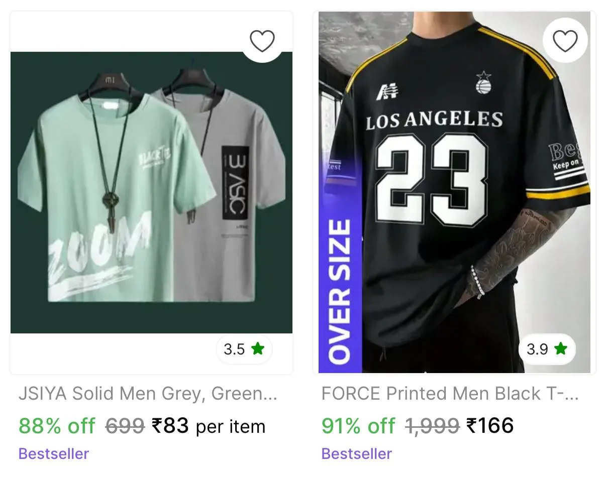 Upto 90% off: Men’s Tshirts Under @ 199