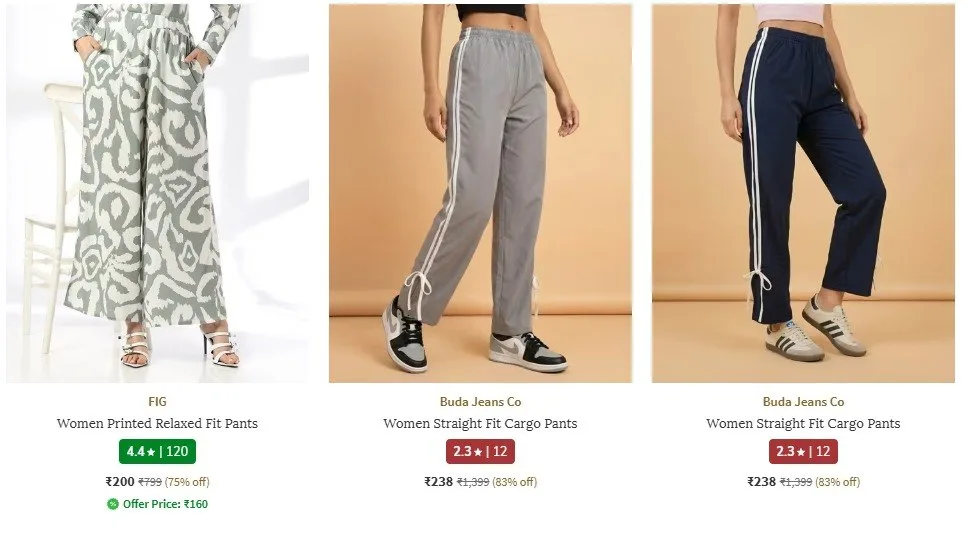 AJIO Loot : Women Cargo Pants , Shorts And Many more  Starts at 299.