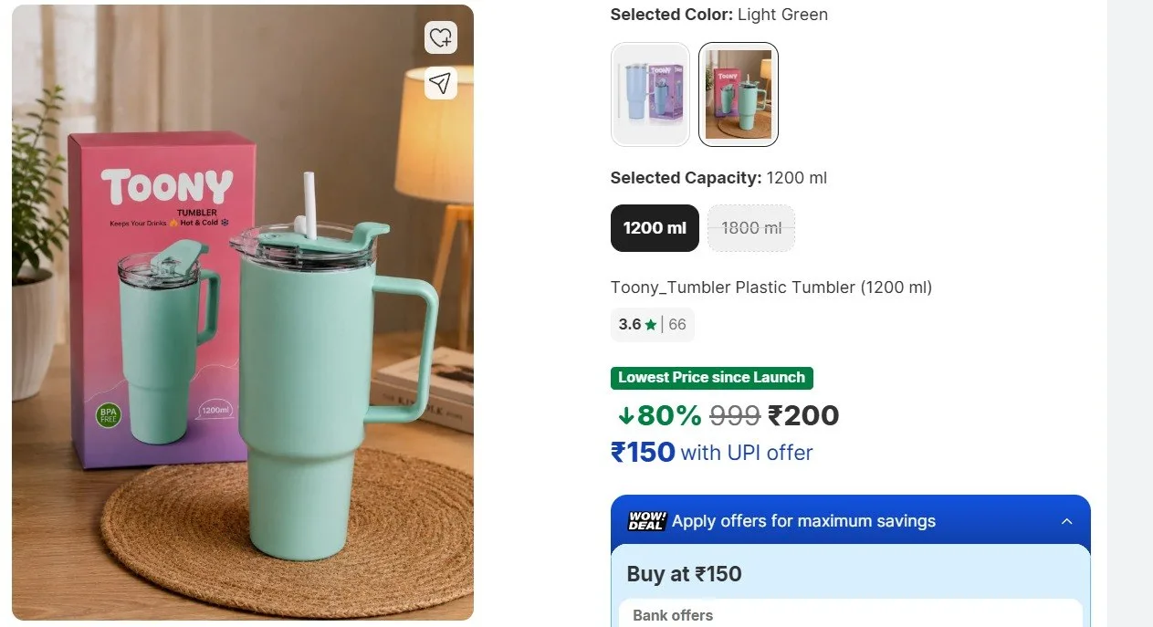 Flipkart | Flat 80% Off on Best quality trumbler now at 200/-✅📈