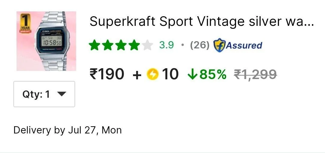 Watch at ₹170 + 10 SC