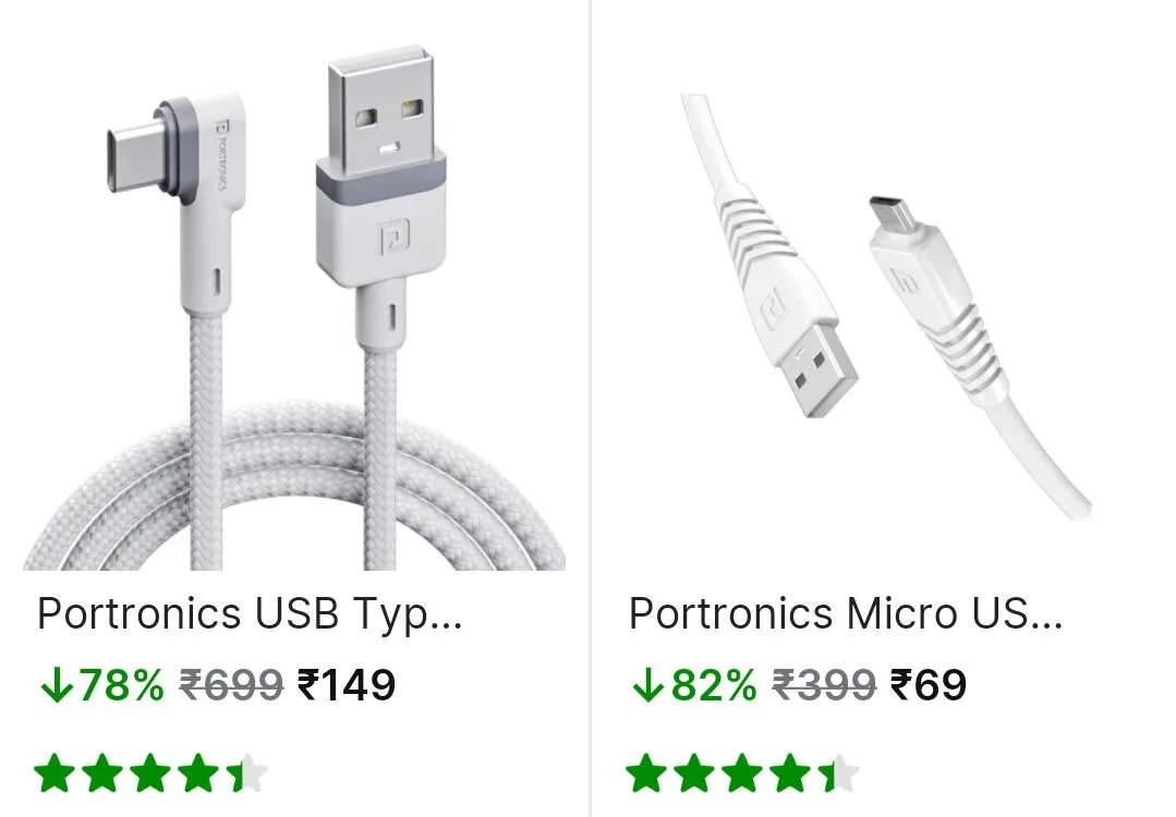 Flipkart | Portronics Mobile Cables Upto 82% Off Starting From @69