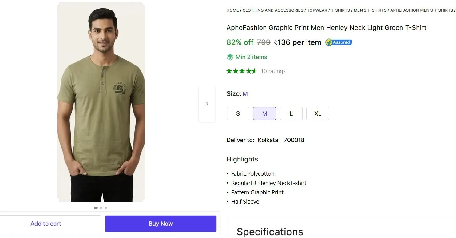 Men's Henley Neck Light Green T-Shirt @ ₹136