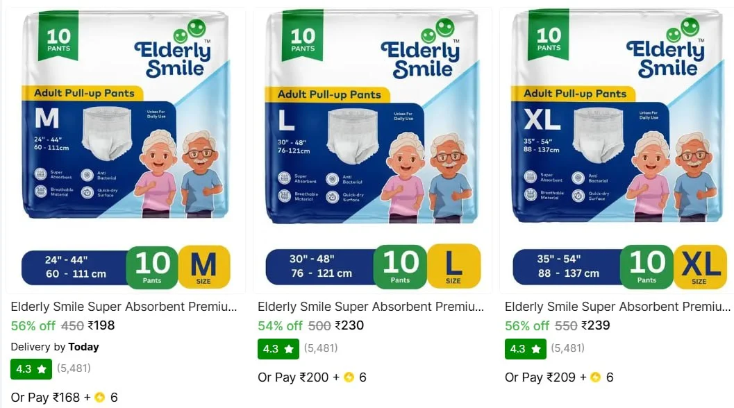 Adult Diapers From ₹198
