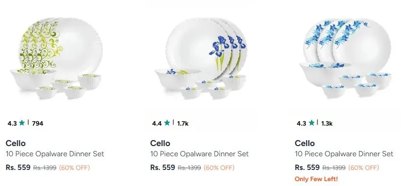 Myntra | Cello & Larah by Borosil Dinner Sets Starts @ 559