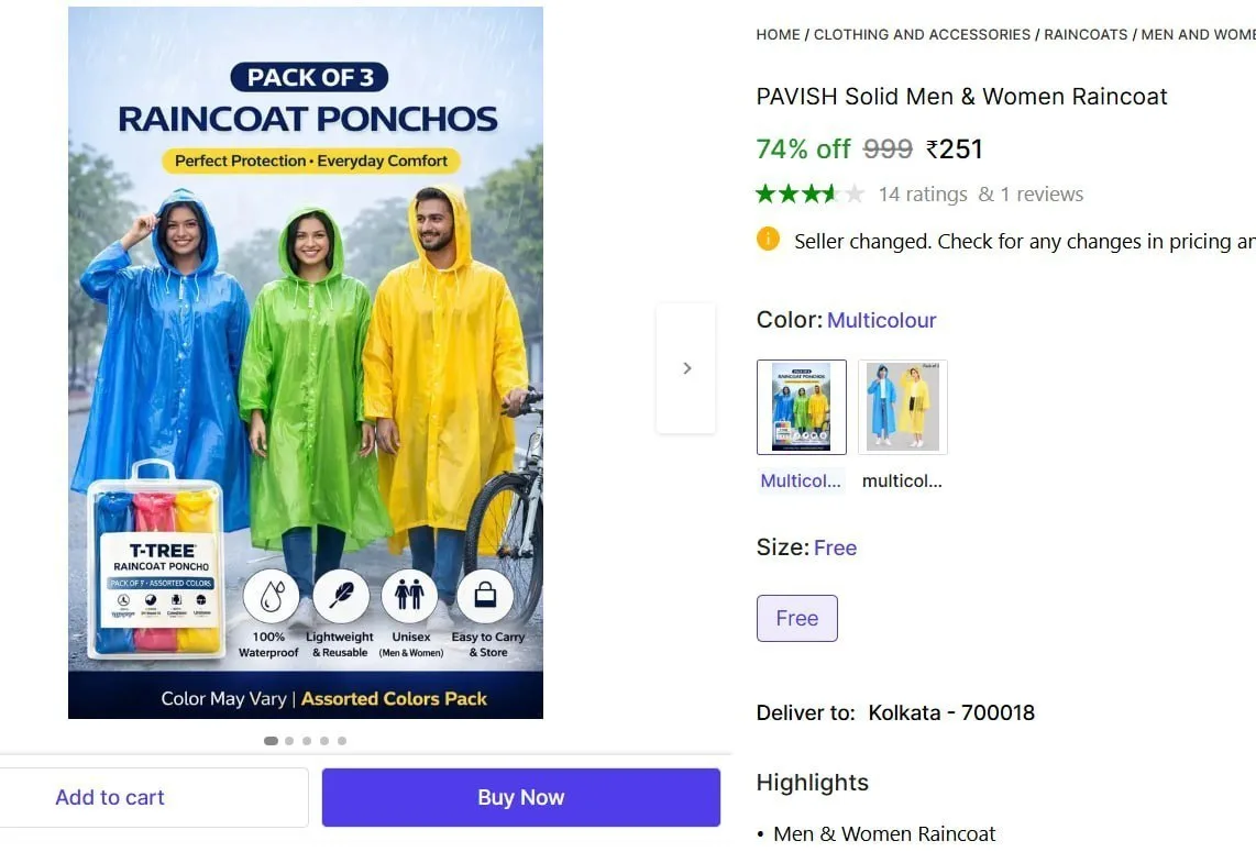 3 Pcs Raincoat @ ₹251
