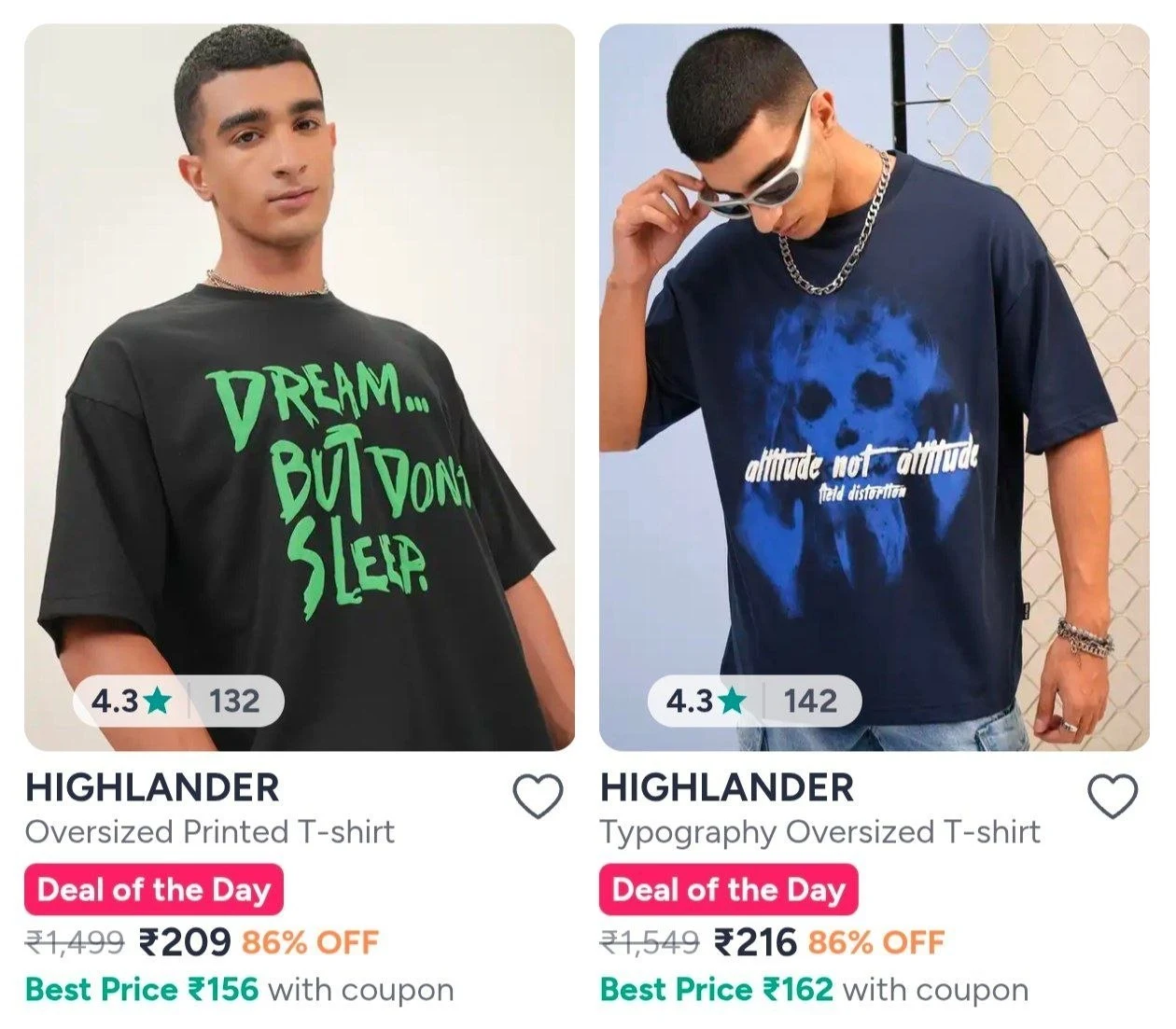 **Myntra | Highlander Men's Oversized T-Shirts Starting from @209**