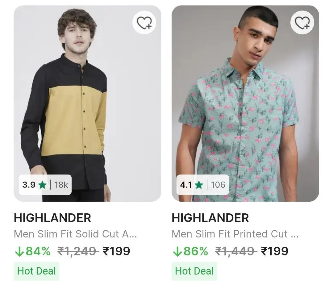 Flipkart | Upto 86% Off : Highlander Shirts.