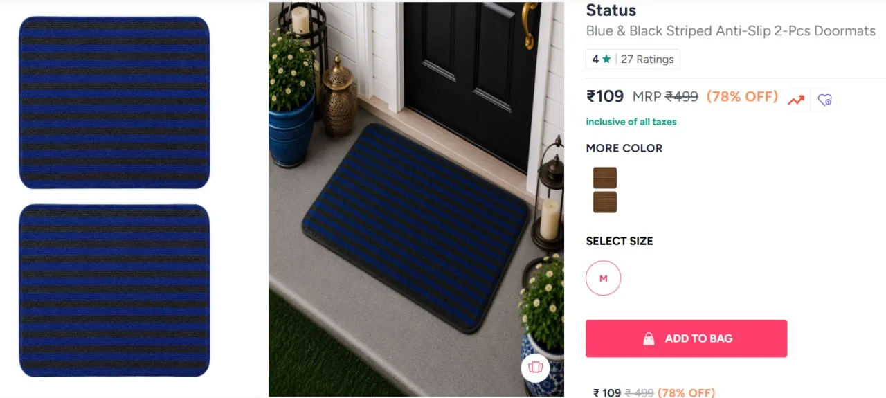 **Myntra | Set of 2 Doormats @ 109 Only**