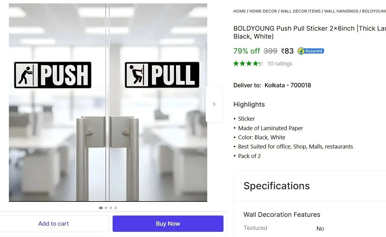 **Shopsy |   Push Pull Sticker @ ₹83**