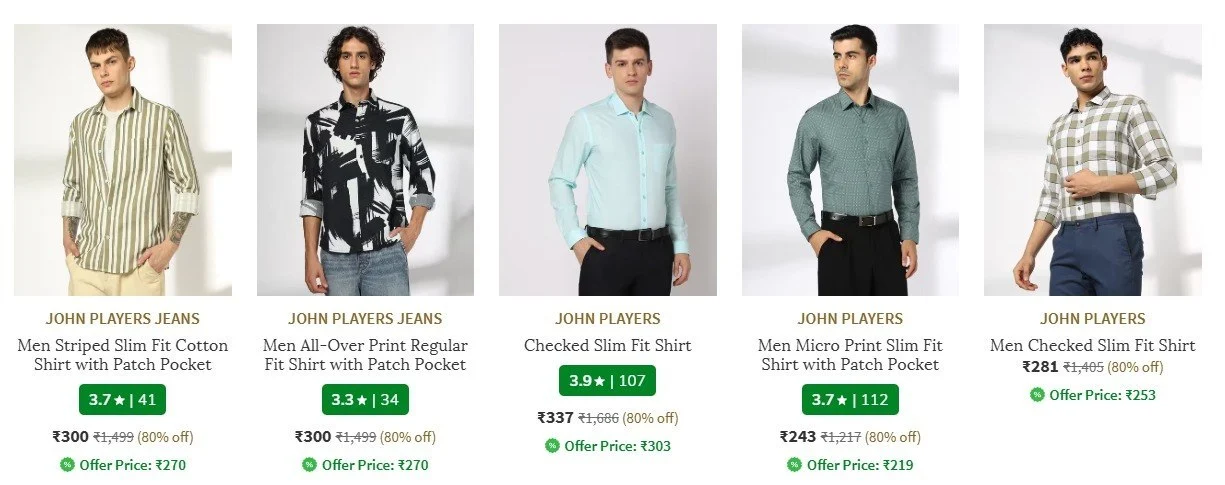 AJIO : Upto 80% Off : John Players Clothing.