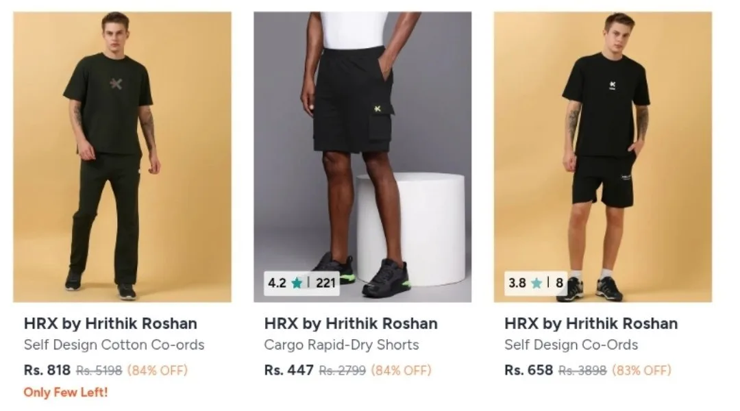 Myntra : Upto 84% Off : HRX Clothing.