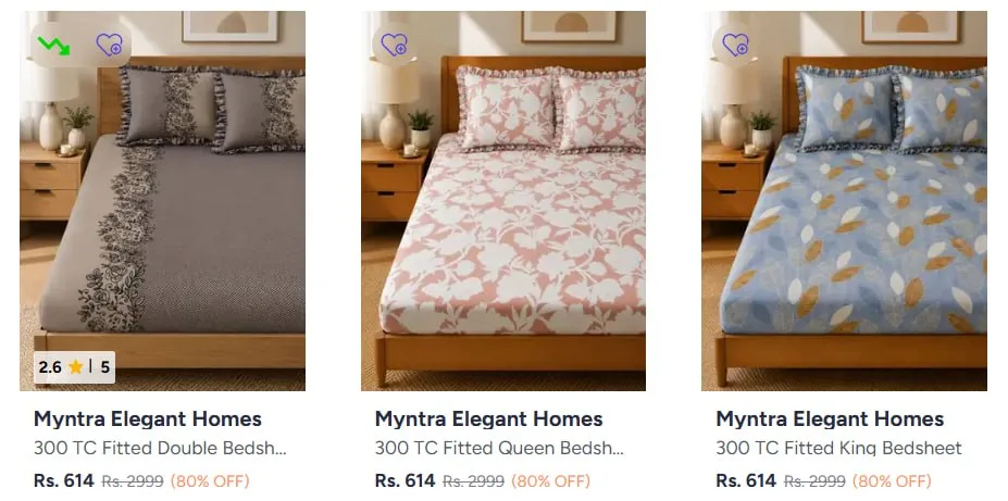 Myntra | Frilled Bedsheet at min 60% + additional coupon