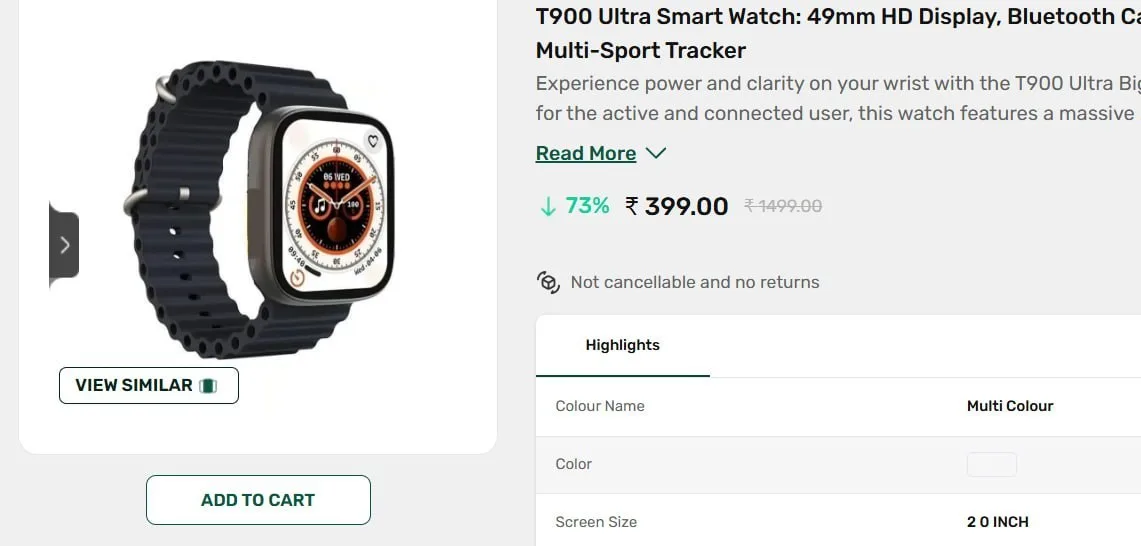 T900 Ultra Smart Watch @ ₹399