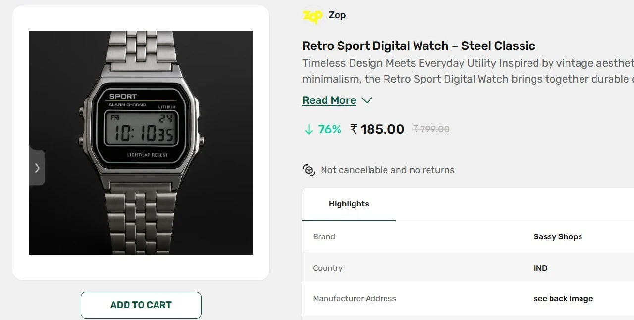 Sport Digital Watch – Steel Classic @ ₹185