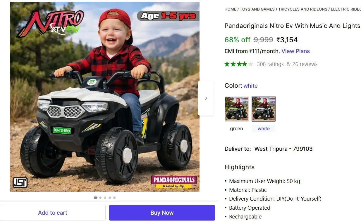 Jeep Battery Operated Ride On (Multicolor) @ ₹3154
