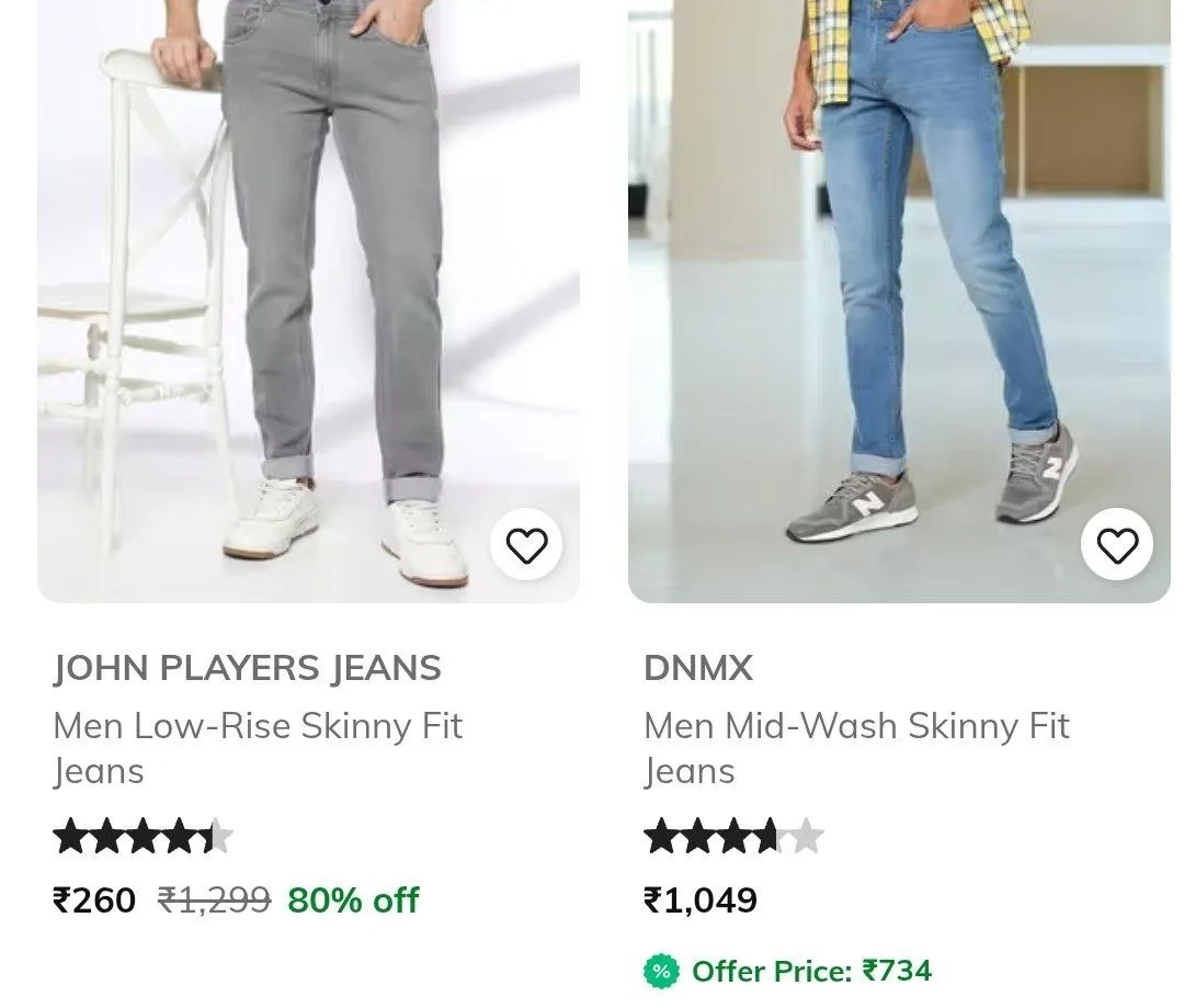 AJIO : Men's Branded Jeans Start @260
