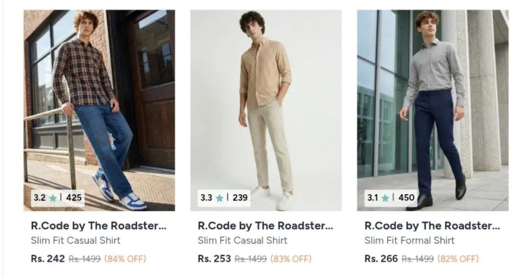 Myntra : Upto 90% Off : Roadster Clothing.