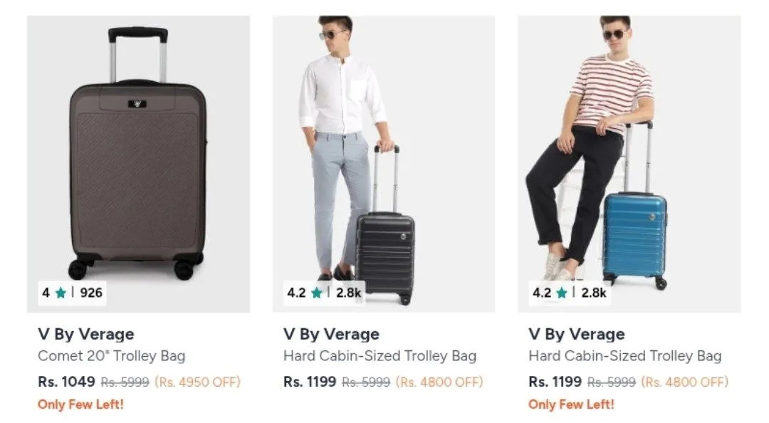 Min 75% Off : Branded Trolleys/Suitcases + Bank Offers