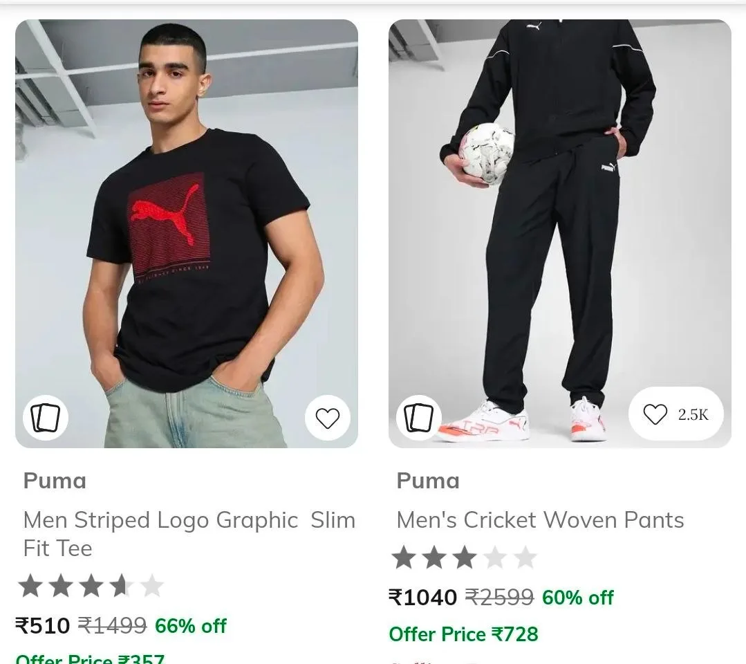 Combo Deal – Ajio Loot : Upto 70% Off On Puma Clothing, Men's : [https://ajiio.co/zjqMoW](https://ajiio.co/zjqMoW), Women's : [https://ajiio.co/bXKBxs](https://ajiio.co/bXKBxs), Option 4