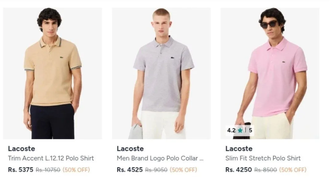 Myntra : Flat 50% Off On Lacoste Clothing.