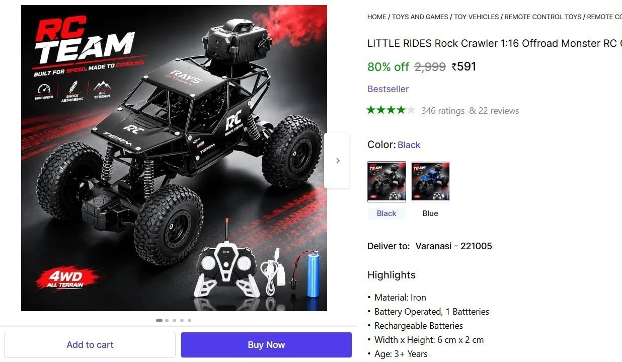 Offroad Monster RC Car with Smoke Function @ ₹591