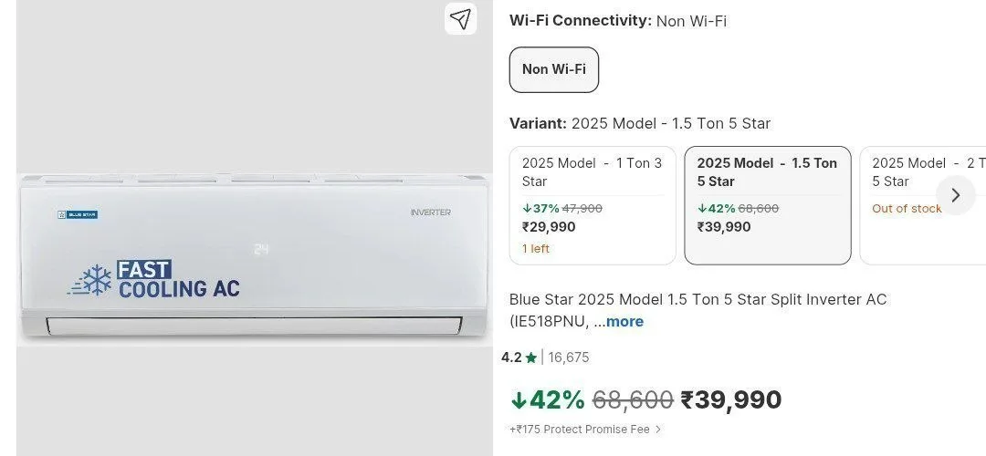 Blue Star 1.5 Ton 5 Star Split Inverter Air Conditioner