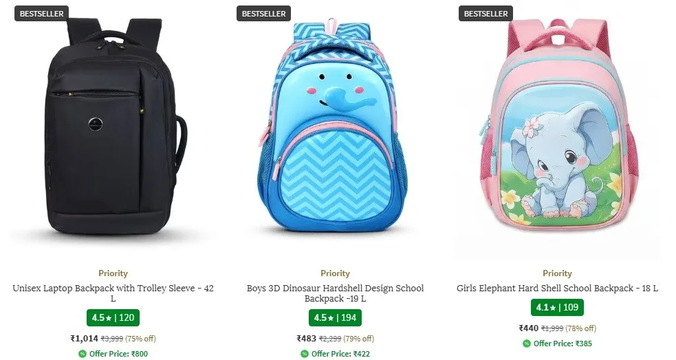 AJIO : Upto 75% Off On Priority Bags.