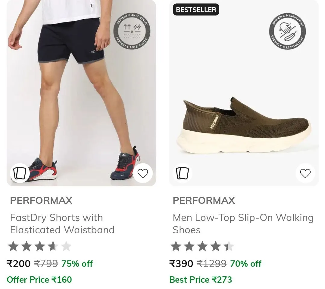 Combo Deal – AJIO Loot  Flat 70-76% Off On Performax Clothing. Men, AJIO Loot  Flat 70-76% Off On Performax Clothing. Shoes, AJIO Loot  Flat 70-76% Off On Performax Clothing. Women, AJIO Loot  Flat 70-76% Off On Performax Clothing. Shoes