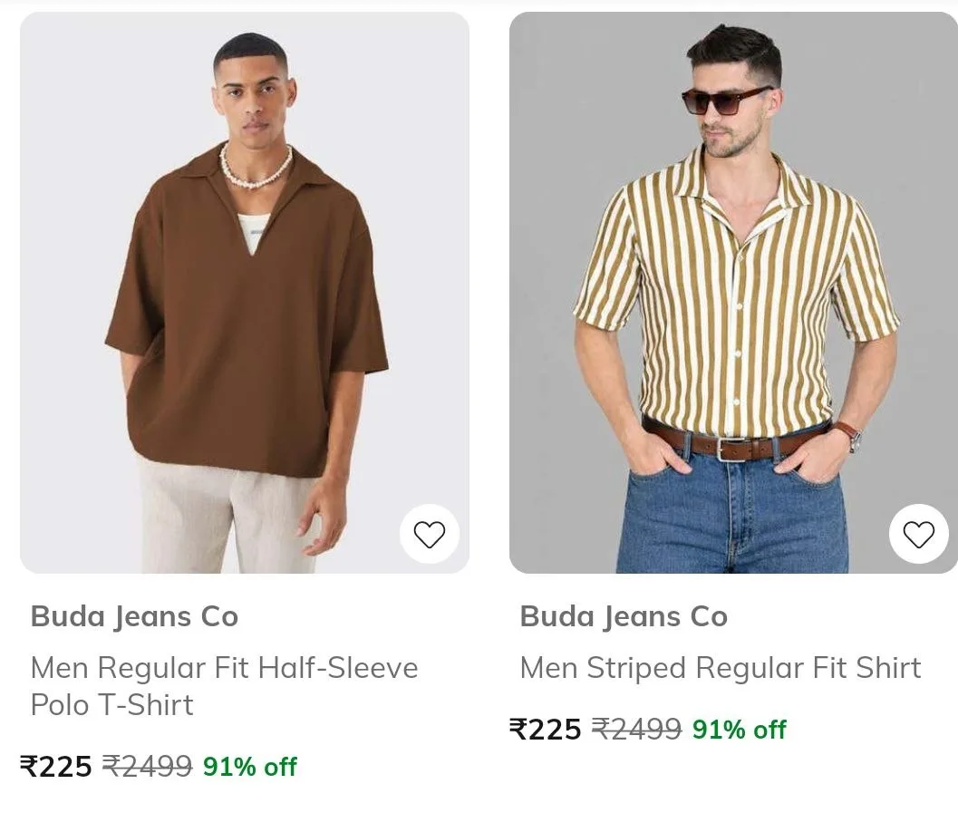🔥 LOOT - AJIO Loot : Upto 91% Off On Buda Jeans Co Clothing.