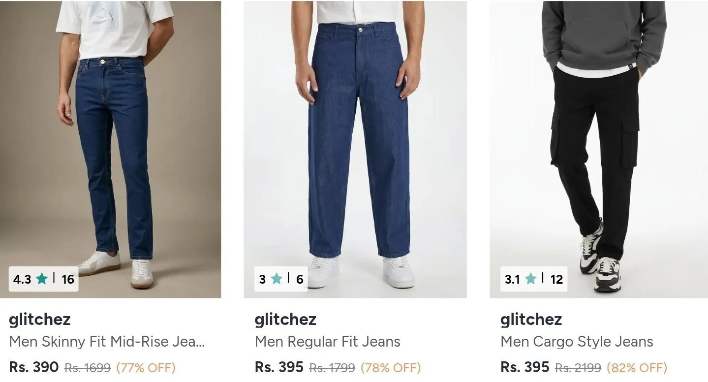 Glitchez Men's Jeans From ₹390