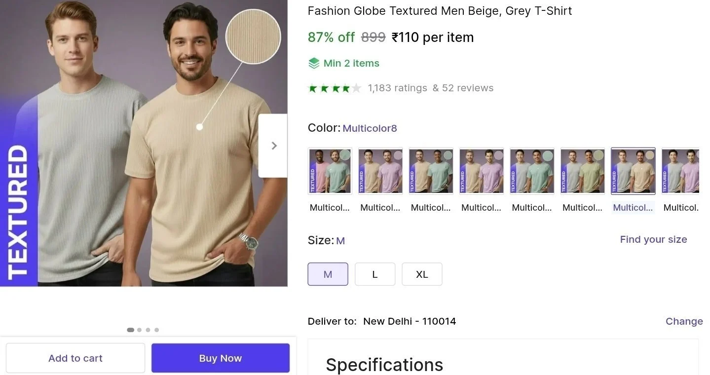 Men's Textured T-Shirt at ₹110
