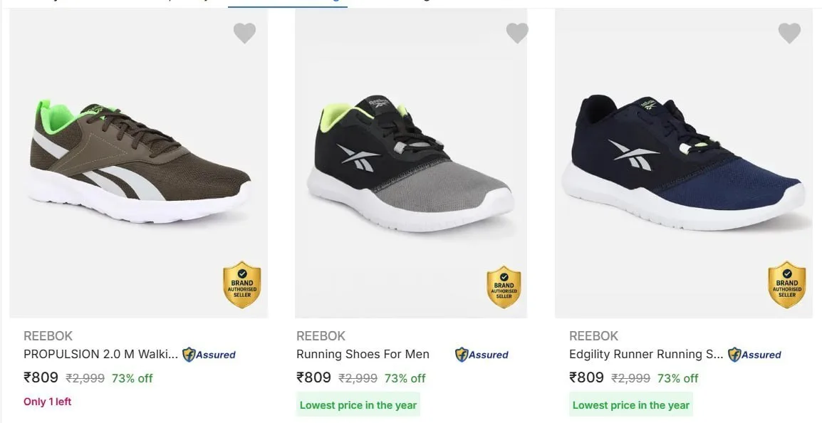 Reebook Shoes Starts at Rs.809