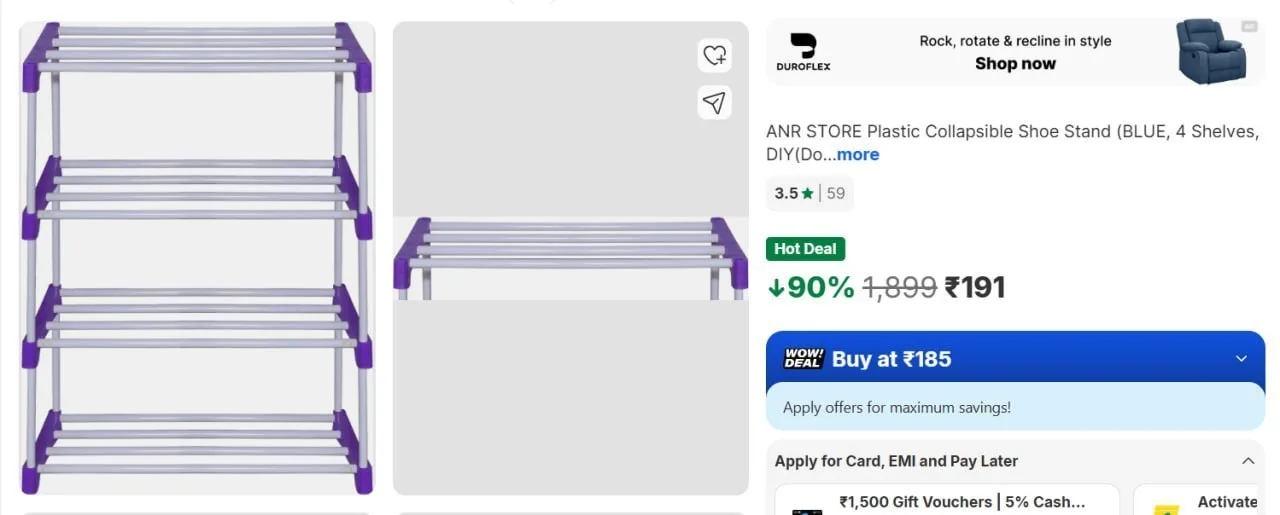 90% Off - Plastic Collapsible Shoe Stand at Rs.191