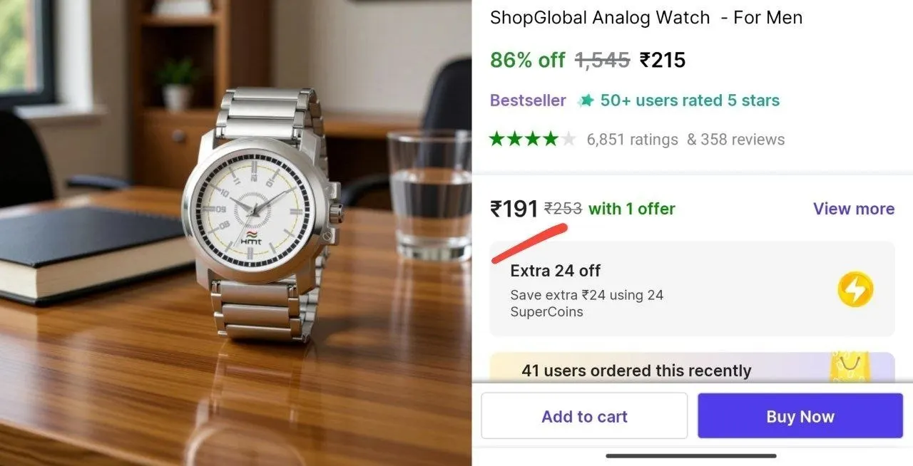 Men's Watch at ₹191 + SC