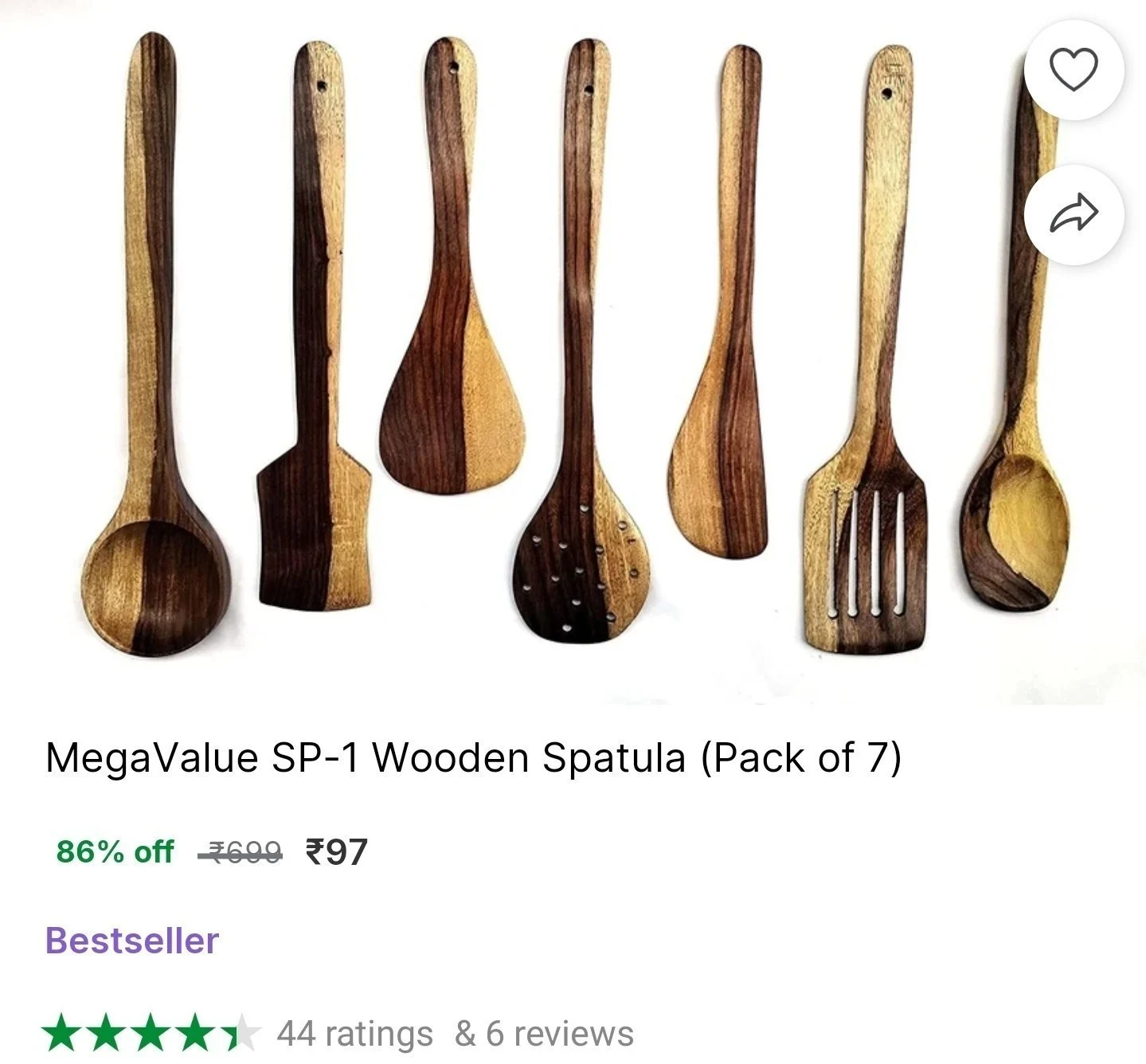 Pack of 7 Wooden Spatula at ₹97