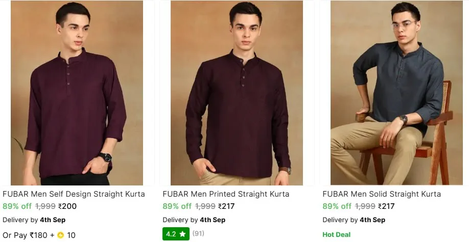 Fubar Men's Kurta From 200