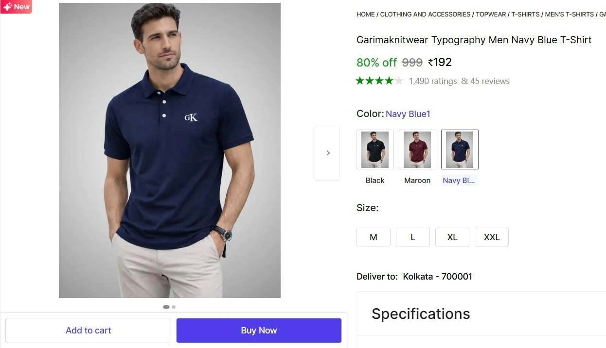 Typography Men's Navy Blue T-Shirt @ 192