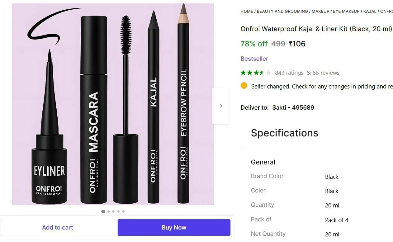 Waterproof Kajal & Liner Kit @ ₹106