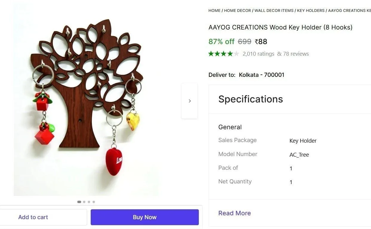 Wood Key Holder (8 Hooks) @ 88