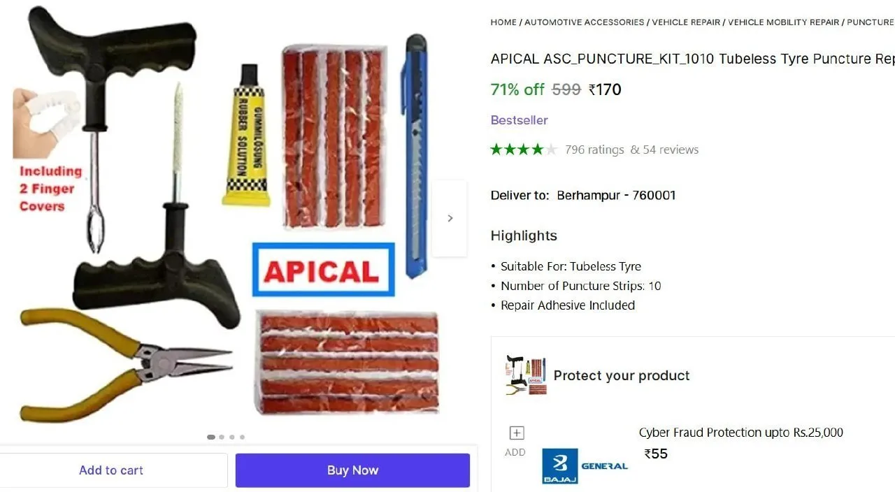 Tubeless Tyre Puncture Repair Kit @ 170