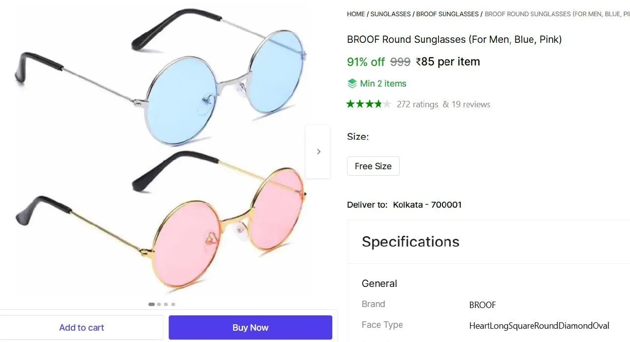 **Shopsy | 🔥  Round Sunglasses @ ₹85**