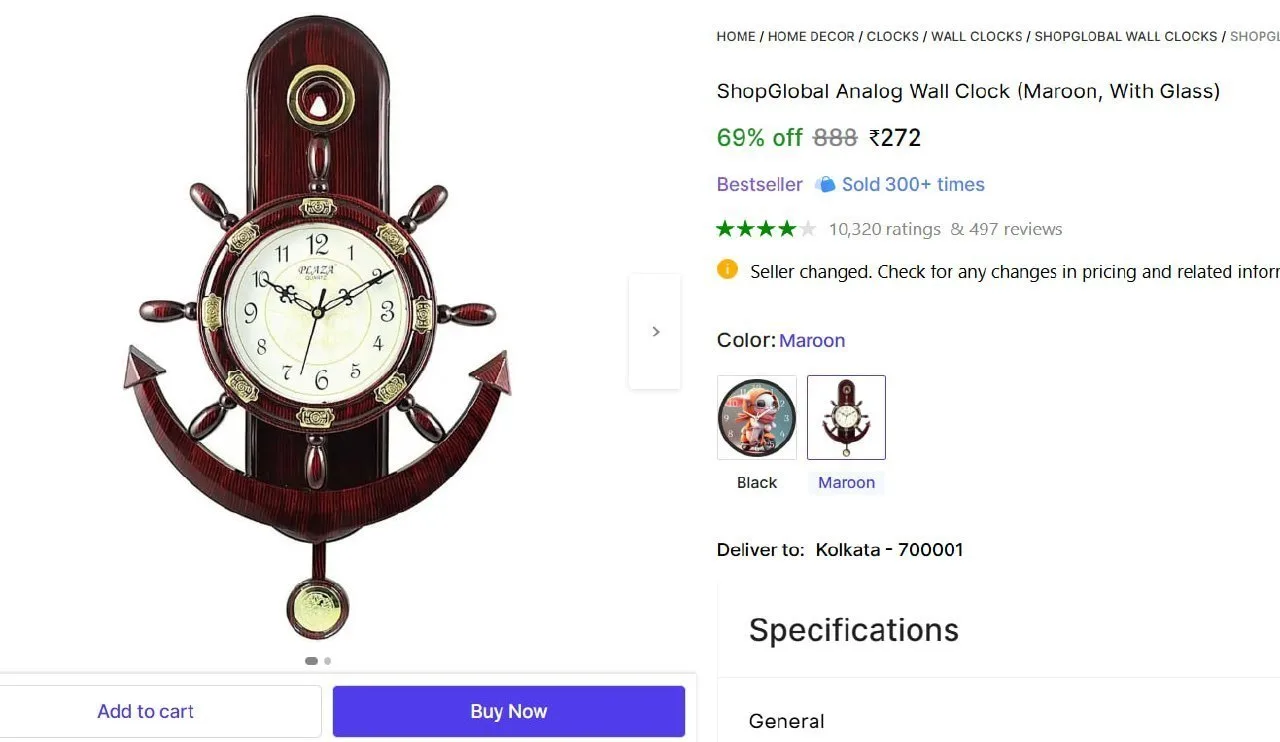 Analog Wall Clock (Maroon, With Glass) @ 272