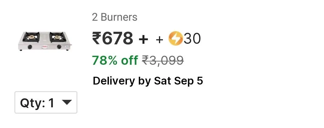 2 Gas Burner at ₹678 + SC