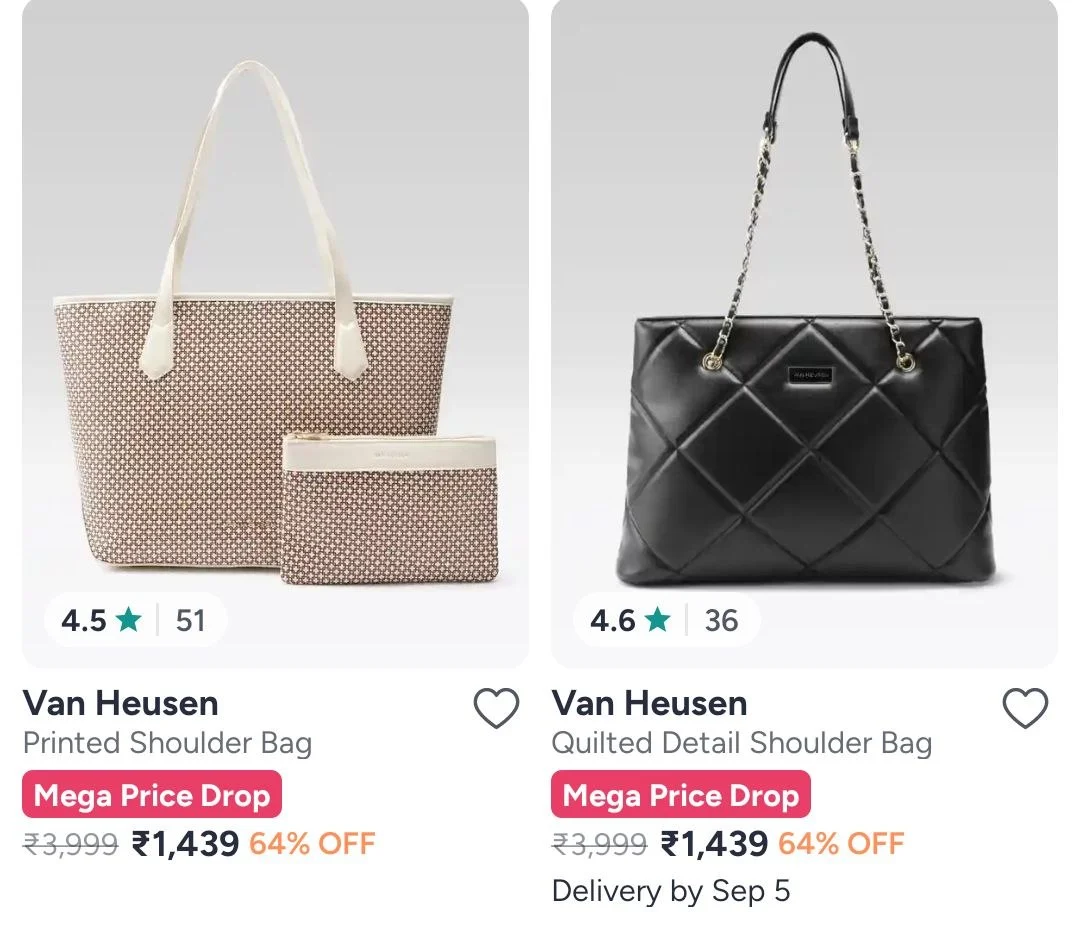🔥 LOOT - Myntra Loot : Allen Solly and Van Heusen Handbags  at Min 60% Off