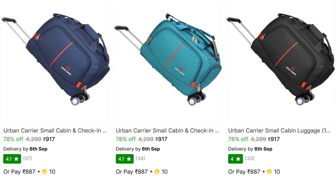 3 Wheels - Medium Cabin Check-In Luggage Trolley Bags @ 917
