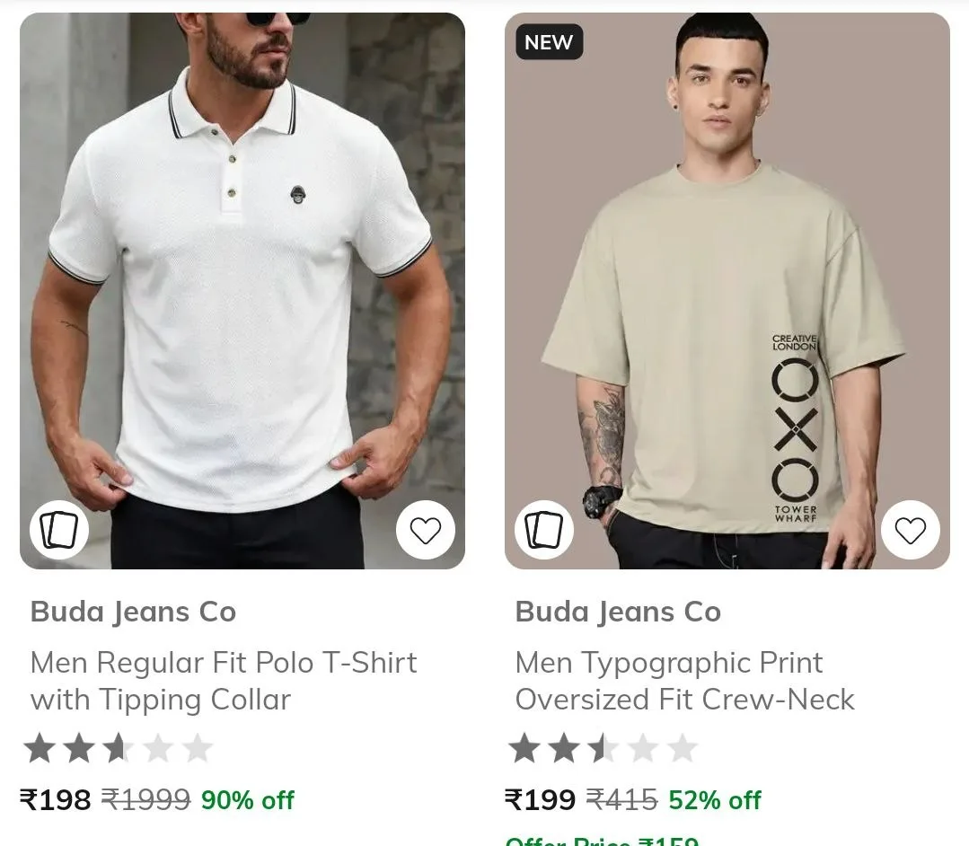 Ajio Loot  Upto 80% Off On Buda Jeans Co Clothing. T-Shirt