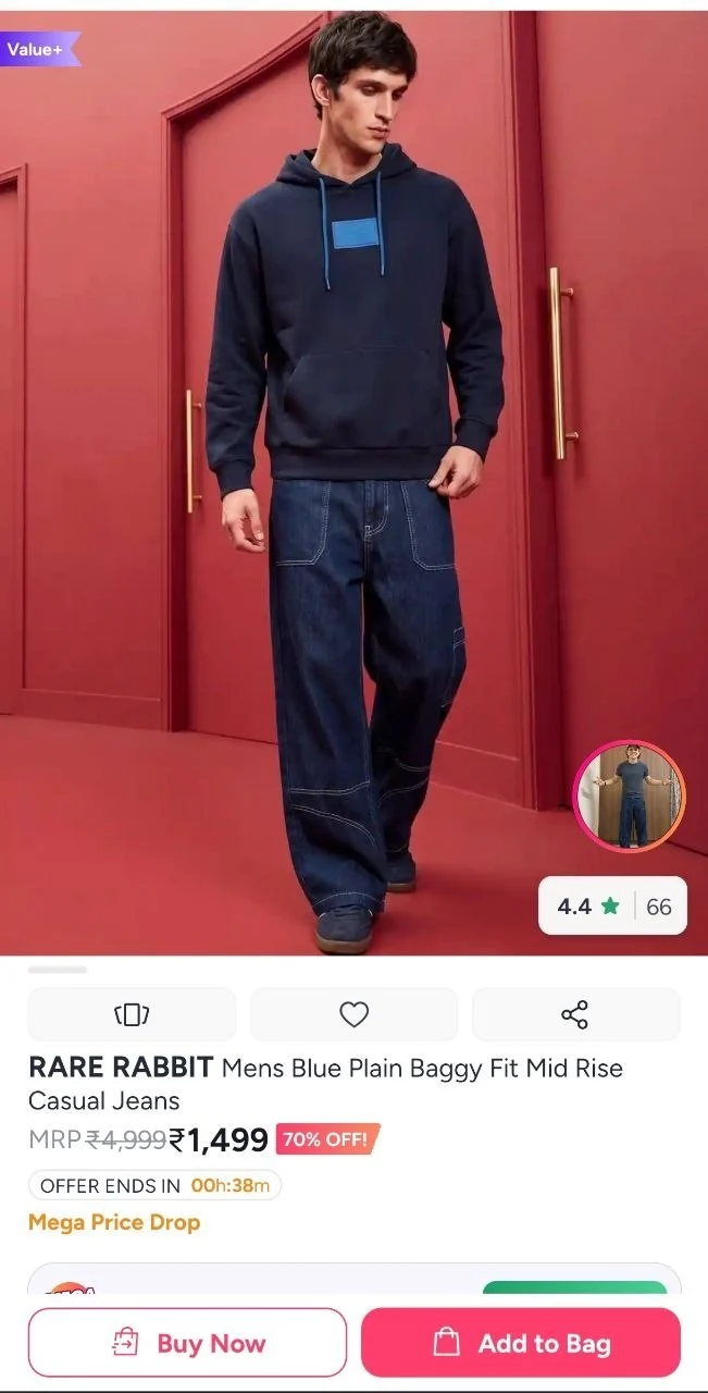RARE RABBIT Mens Baggy Fit Casual Jeans @1,382