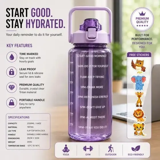 Shopsy | 73% Off - Cronus Motivational Bottle, 2000ml At Rs.131