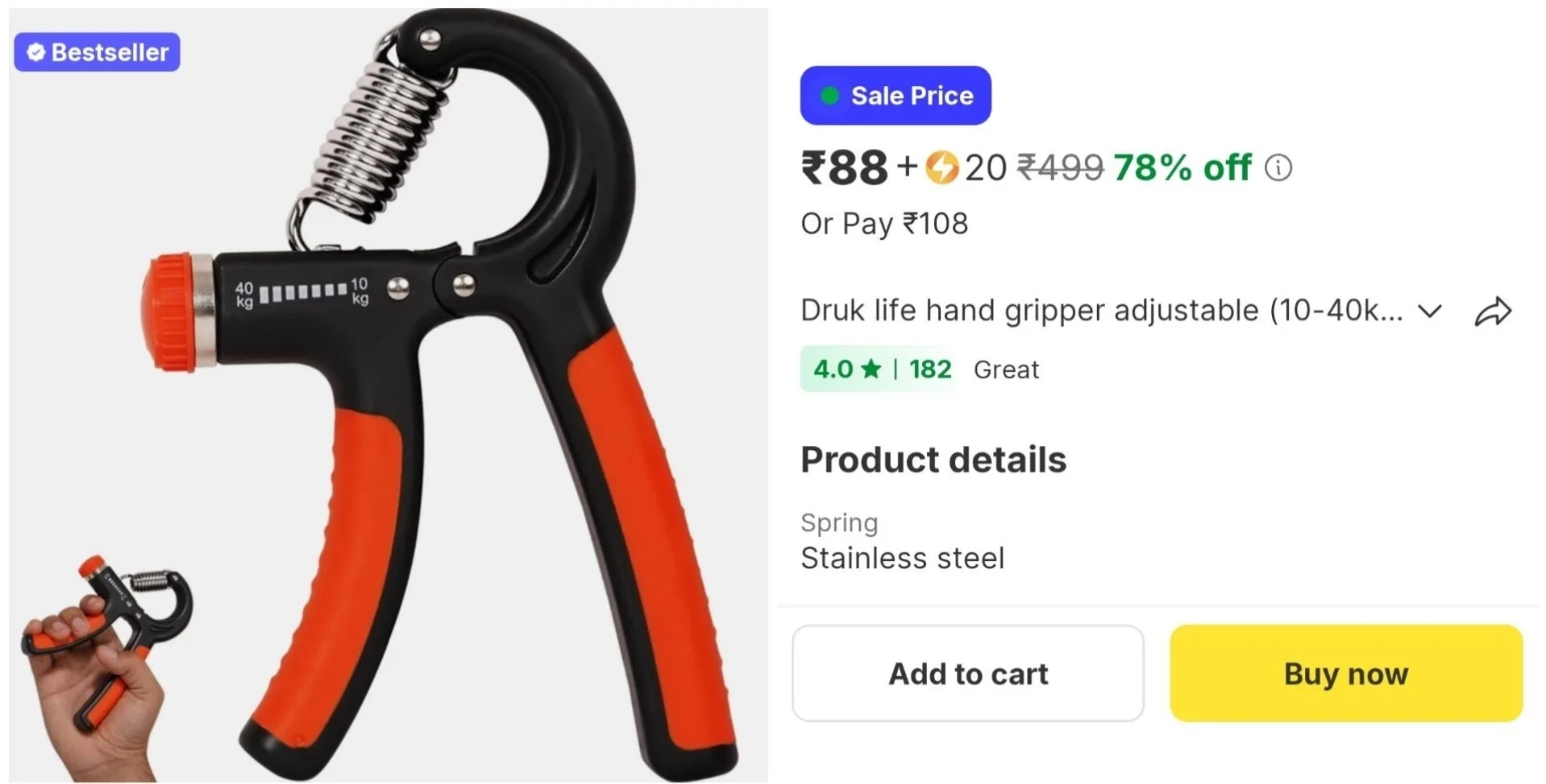 Hand Gripper at ₹88 + SC